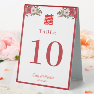 Plaque De Table Numéro de table de mariage chinois floral aquarell