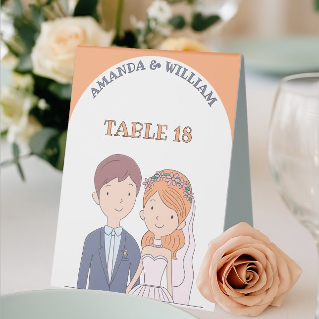 Plaque De Table Numéro de table de mariage de conjoints de dessin  (Créateur téléchargé)