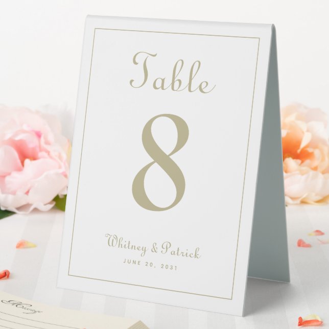 Plaque De Table Numéro de table de mariage élégant blanc et or dîn (In SItu (Mariage))