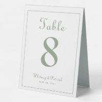 Numéro de table de mariage Élégant Vert Sauge Clas