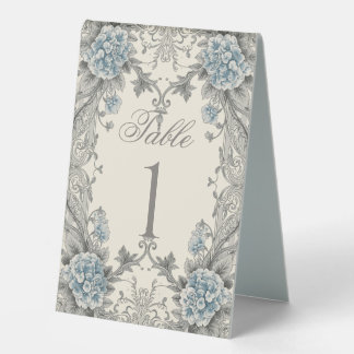 Plaque De Table Numéro de table de mariage floral bleu élégant vin