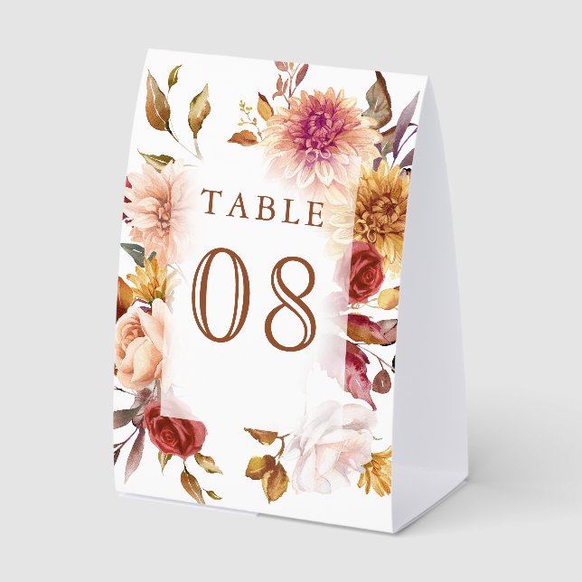 Plaque De Table Numéro de Table de Mariage Floral en Terre Cuite d (Recto)