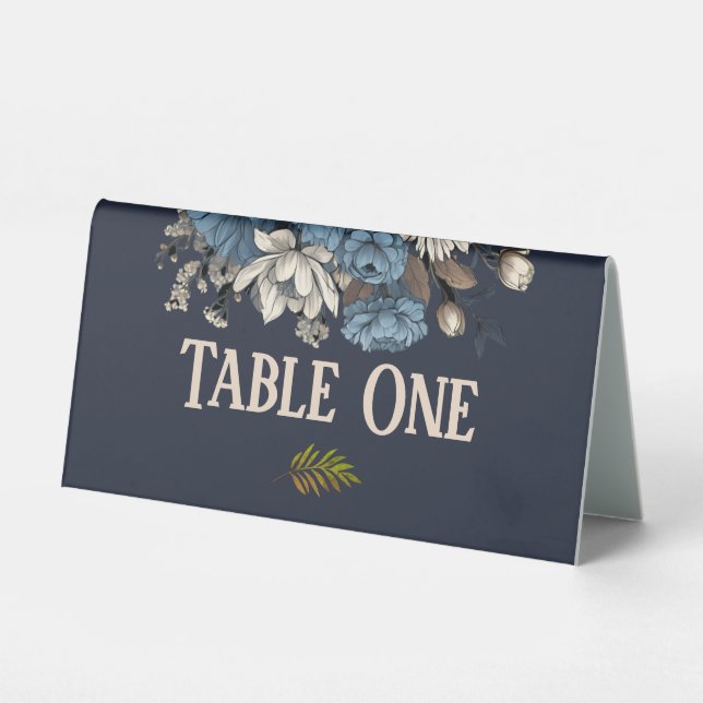 Plaque De Table Numéro de table de mariage floral Navy élégant (Recto)