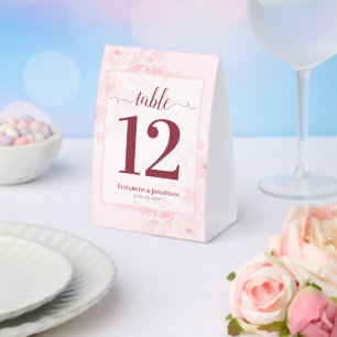 Plaque De Table Numéro de table de mariage floral rose pastel Boho