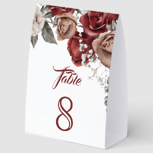 Plaque De Table Numéro de table de mariage floral Roses Rouge Bour