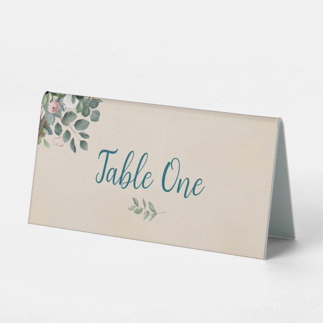 Plaque De Table Numéro de table de mariage floral Sage Blush (Recto)