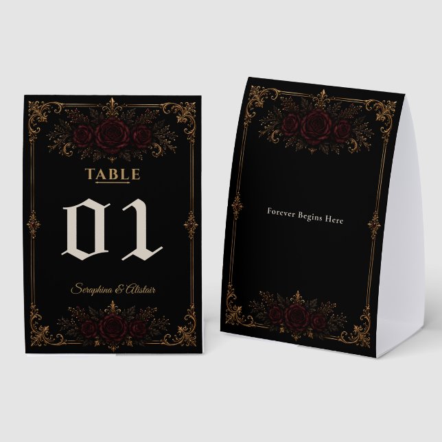 Plaque De Table Numéro de table de mariage gothique sombre élégant (Recto/verso)