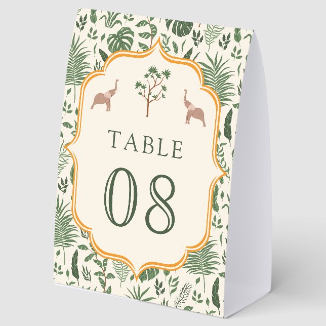 Plaque De Table Numéro de Table de Mariage Indien à l'Éléphant Tro (Recto)