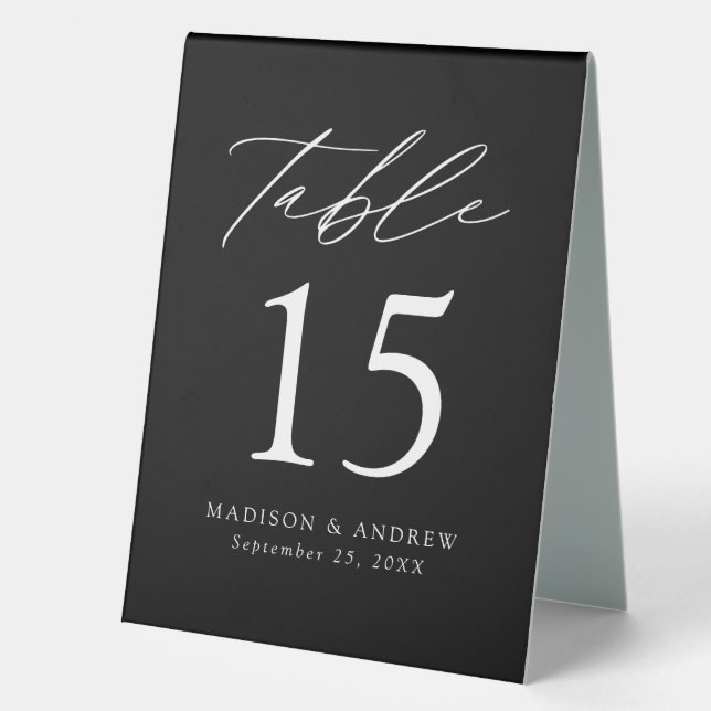 Plaque De Table Numéro de table de Mariage moderne noir et blanc (Recto)