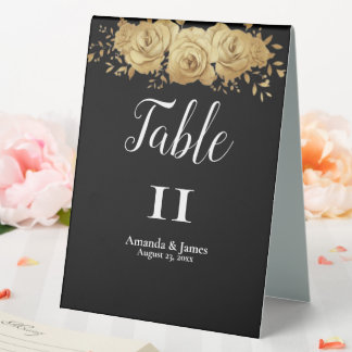 Plaque De Table Numéro de table de mariage pailleté Glam Gold noir