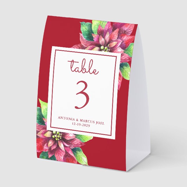 Plaque De Table numéro de table de mariage Poinsettia de Noël  (Recto)