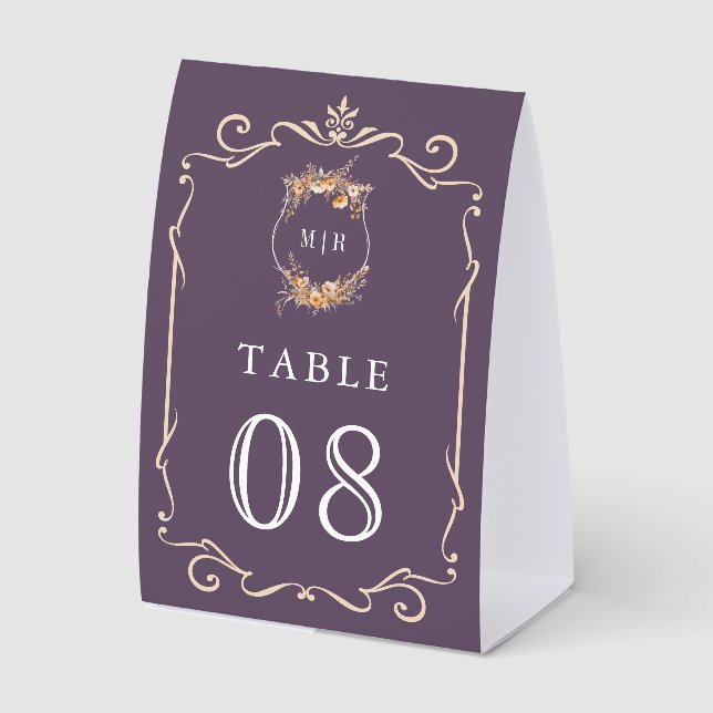 Plaque De Table Numéro de table de mariage poussiéreux violet Wild (Recto)