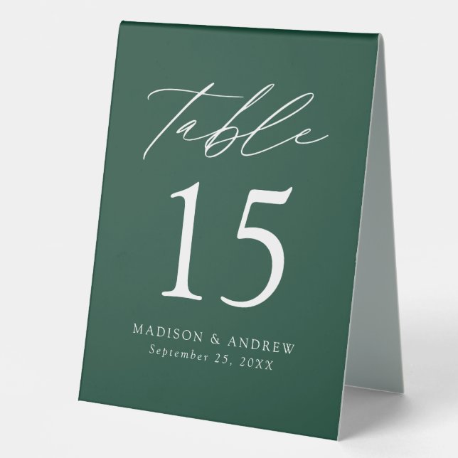 Plaque De Table Numéro de table de Mariage vert moderne (Recto)