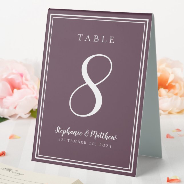 Plaque De Table Numéro de table de mariage violet cassis personnal (In SItu (Mariage))