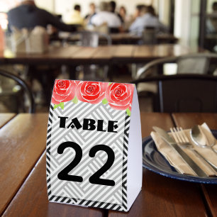 Plaque De Table Numéro de table Derby Roses Rouges Rayures Noires