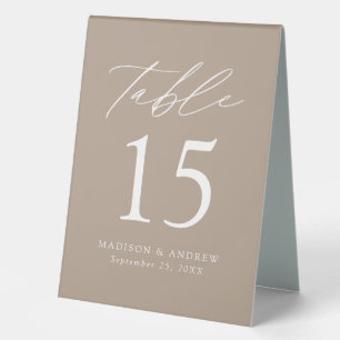 Plaque De Table Numéro de table du Mariage moderne Taupe