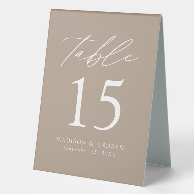 Plaque De Table Numéro de table du Mariage moderne Taupe (Recto)