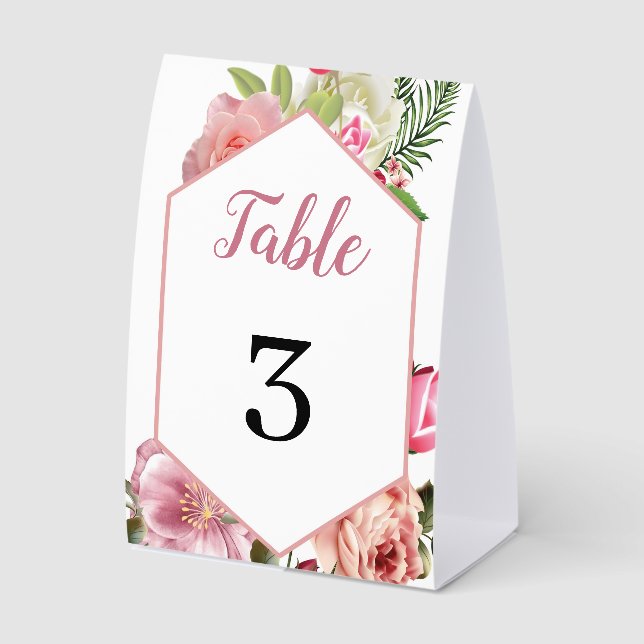 Plaque De Table Numéro de table hexagonale à fleurs roses chic (Recto)