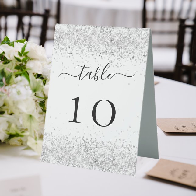 Plaque De Table Numéro de table mariage blanc argenté (Créateur téléchargé)