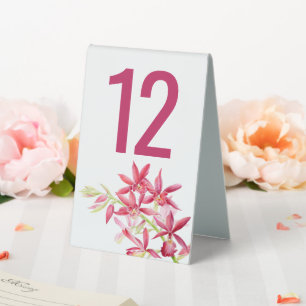Plaque De Table Numéro de table mariage de fleurs d'orchidées roug