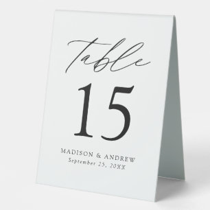 Plaque De Table Numéro de table moderne de Mariage blanc et noir