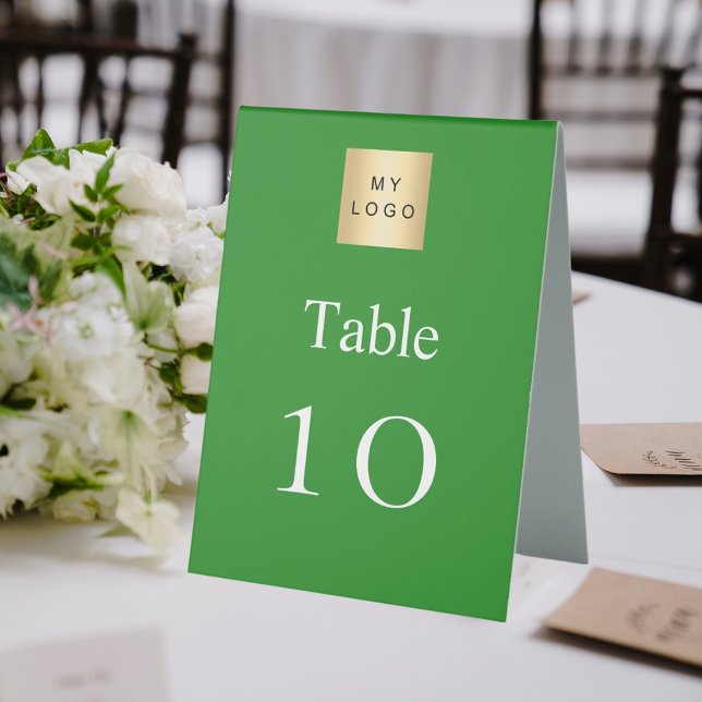 Plaque De Table Numéro de tableau du logo d'entreprise blanc vert (Créateur téléchargé)