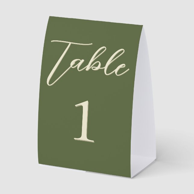 Plaque De Table Numéros de table de mariage Olive & Beige (Recto)