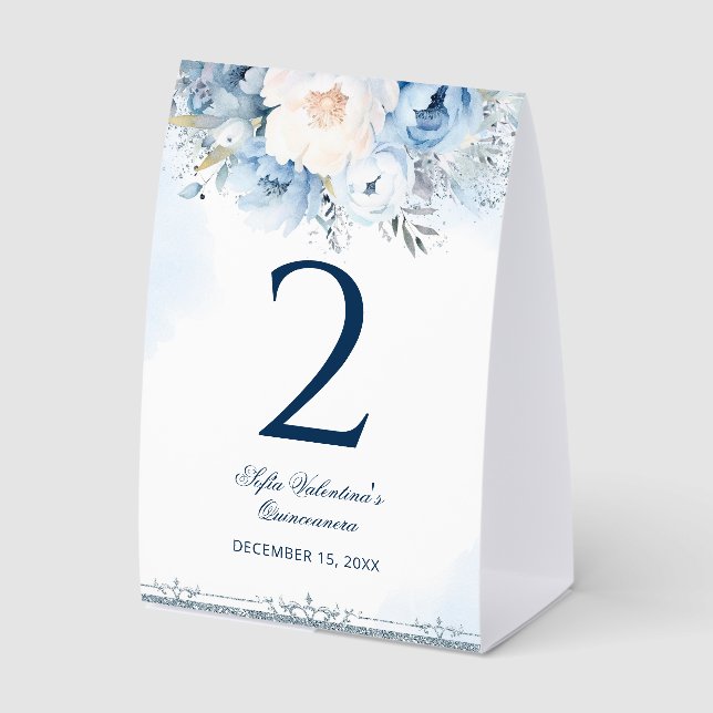 Plaque De Table Numéros de table en papier bleu pour Quinceañera (Recto)