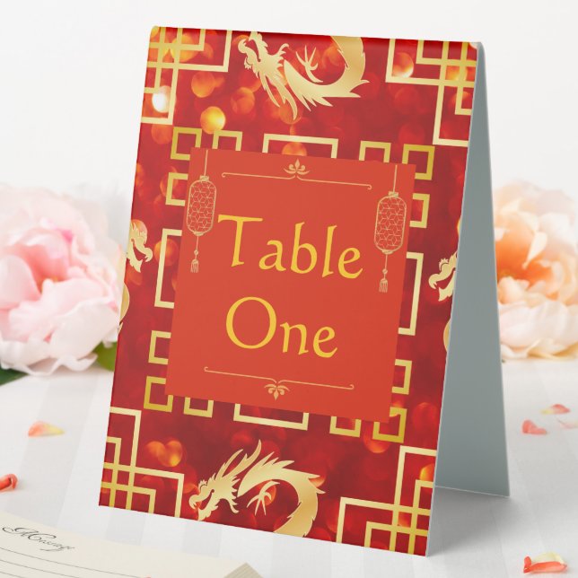 Plaque De Table Numéros de tableau Mariage de Dragon Rouge et Or (In SItu (Mariage))