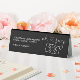 Plaque De Table Oh Snap Photo de mariage Hashtag Personnalisé