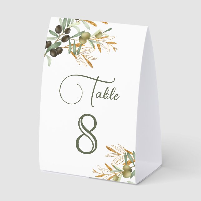 Plaque De Table Olive Leaves Gold Branch Wedding Table Number (Recto)