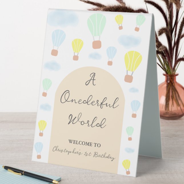 Plaque De Table Onederder World Hot Air Balloon 1er anniversaire (En SItu (Tableau))