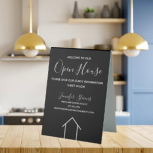 Plaque De Table Open House Black White Real Agent Personnalisé