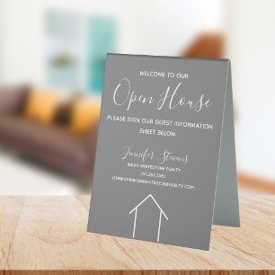 Plaque De Table Open House Custom Real Estate Company Chic Grey