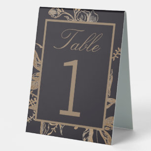 Plaque De Table Or Chic Or et Noir Faux Métal Floral Photo Mariage