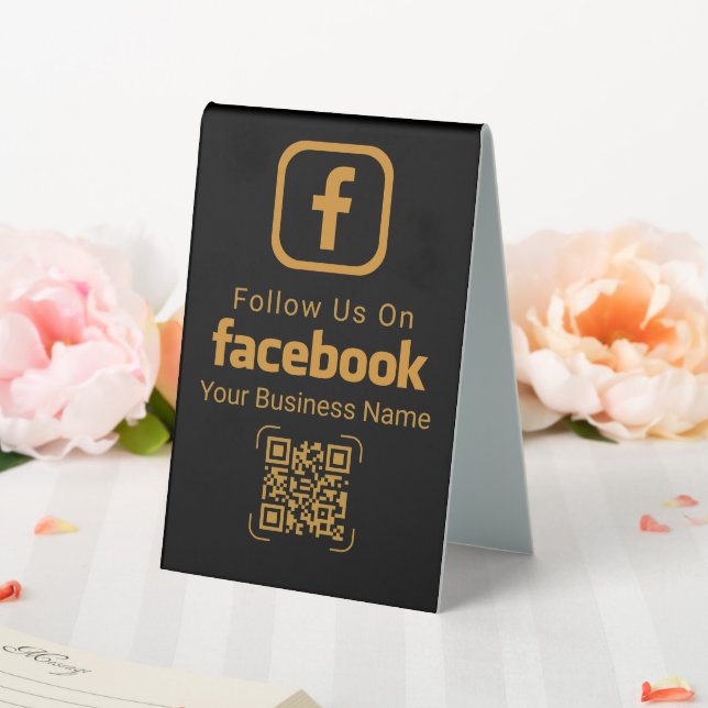 Plaque De Table Or Noir Code QR Facebook pour Entreprise (In SItu (Mariage))