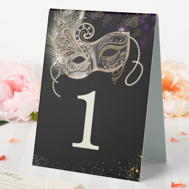 Plaque De Table   Or Noir  Soirée Masquée Violette (In SItu (Mariage))