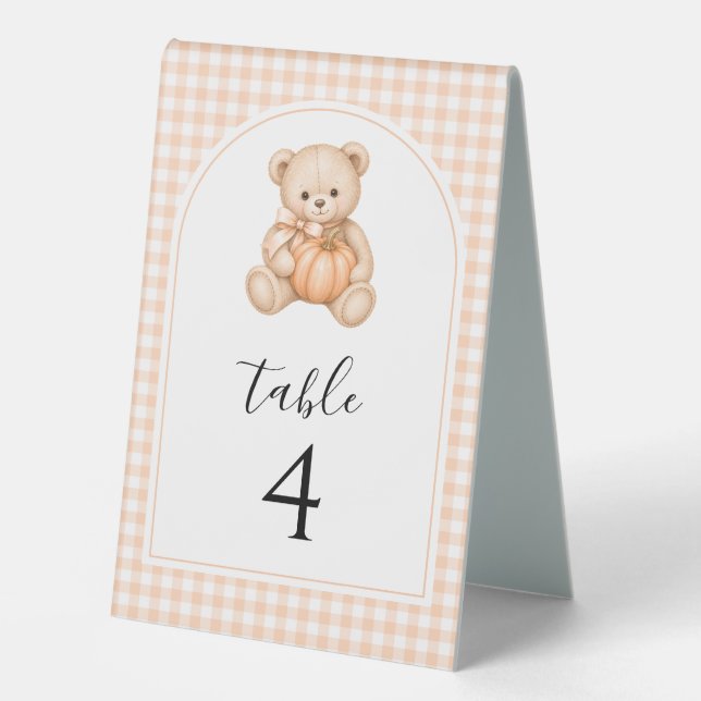Plaque De Table Ours en peluche citrouille orange numéro de table  (Recto)