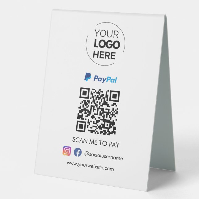 Plaque De Table Paiement du code QR Paypal | Analyser pour payer l (Recto)