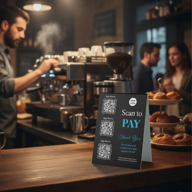 Plaque De Table Paiement par code QR - Logo de l'entreprise pour p (Créateur téléchargé)