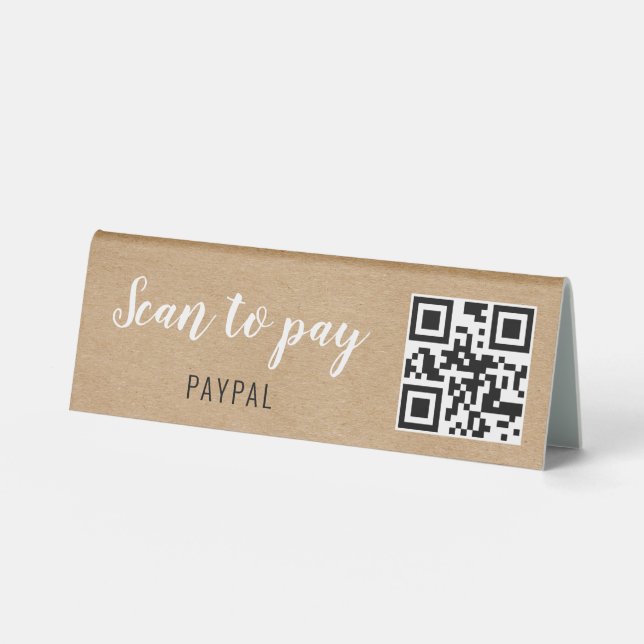 Plaque De Table Paiement par code QR Rustic Kraft pour entreprise (Recto)