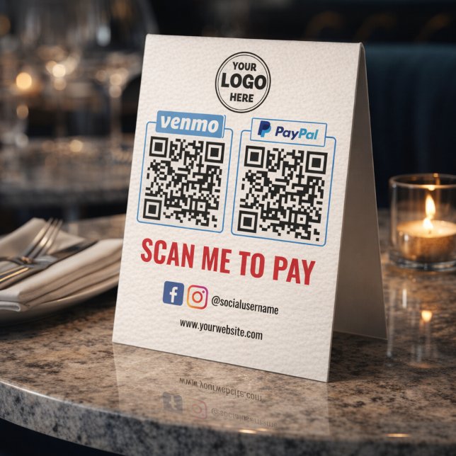 Plaque De Table Paiement par Code QR | Venmo Paypal Scannez pour P (QR Code Payment | Venmo Paypal Scan to Pay Table Tent)