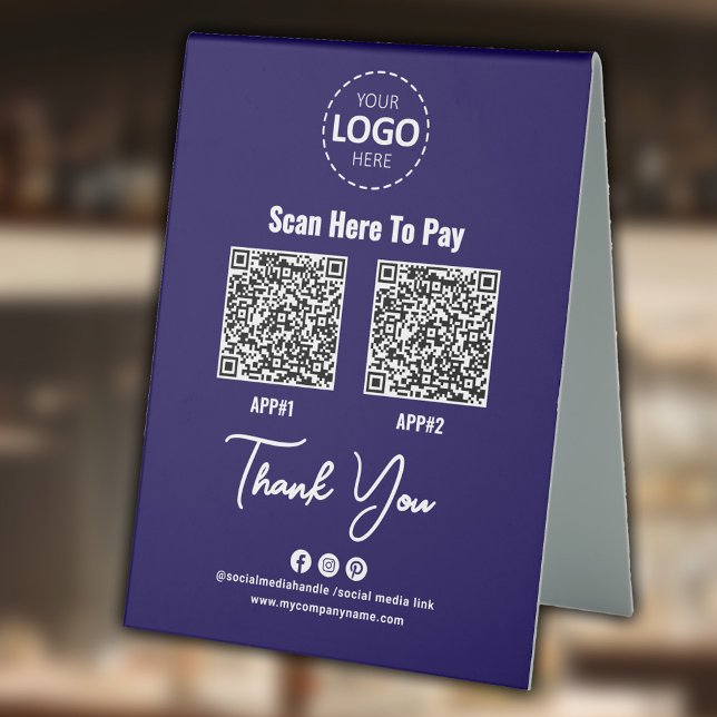 Plaque De Table Paiement sans contact personnalisé Code QR bleu (Créateur téléchargé)