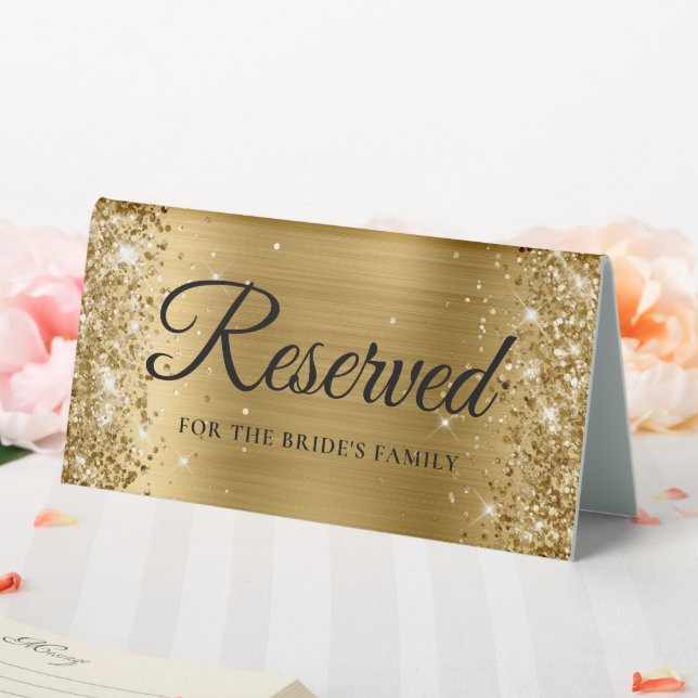 Plaque De Table Pailleté Réservé Feuille d'Or (In SItu (Mariage))