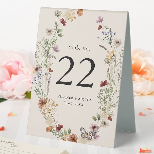 Plaque De Table Pancarte de table fleurie Bohème (Tan Boho Wildflowers Floral Wedding Table Tent Sign by Painted Paperie
)