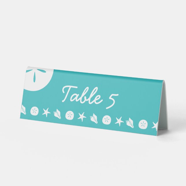 Plaque De Table Pancarte de table turquoise pour coquillages d'été (Recto)