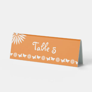 Plaque De Table Pancarte de tente de table en orange avec des marg