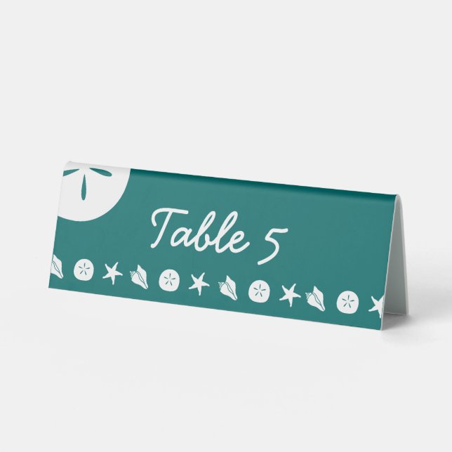 Plaque De Table Pancartes de table estivales coquillages sarcelle (Recto)