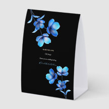 Panneau de hashtag de mariage floral noir et bleu