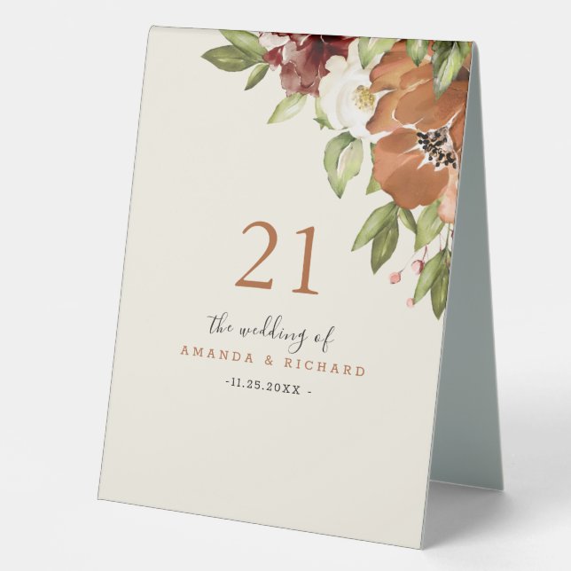 Plaque De Table Panneau de la tente Mariage florale d'automne Oran (Recto)